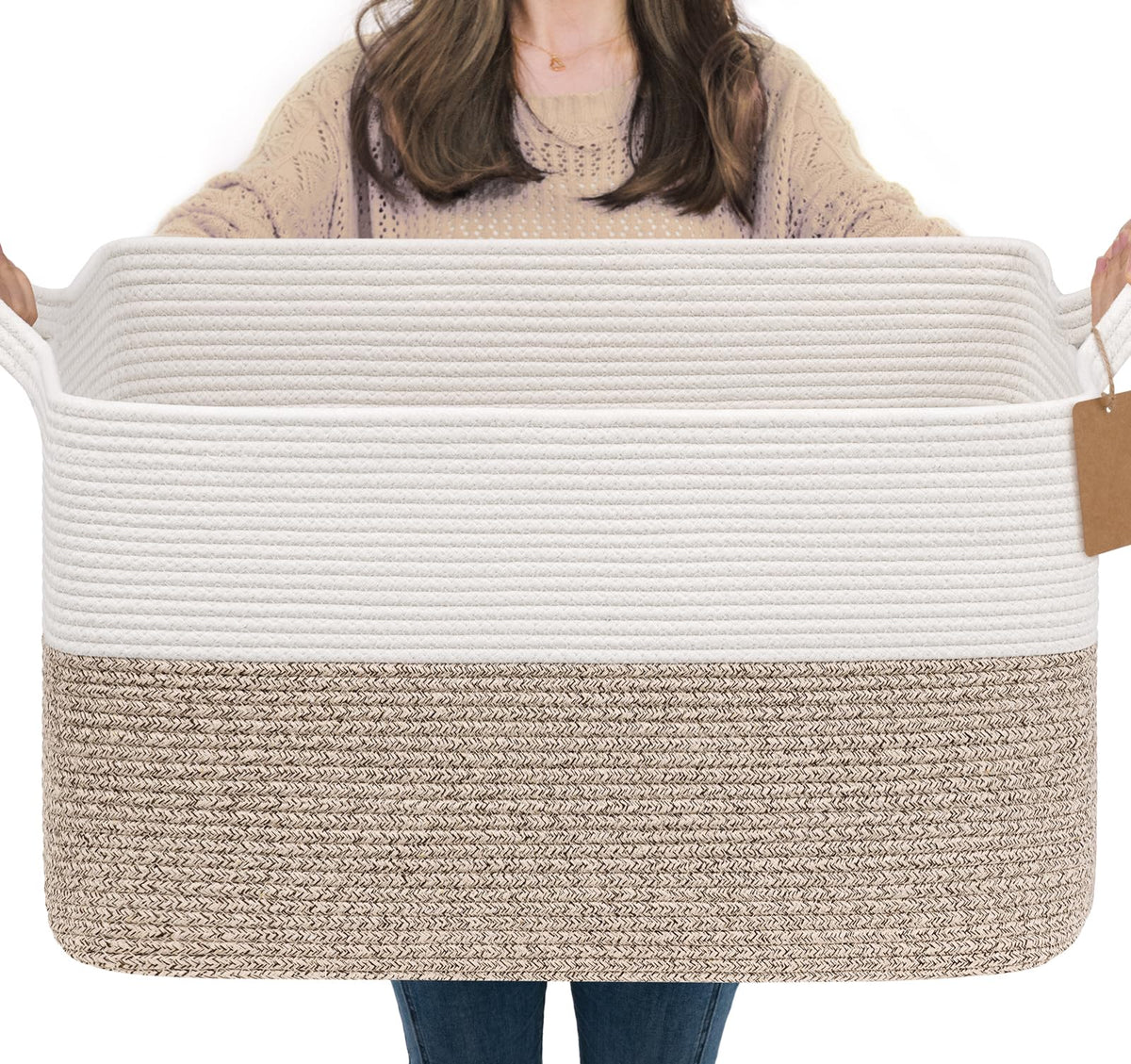 Goodpick Woven Rope Storage Basket for Shelves, Rectangle, Black