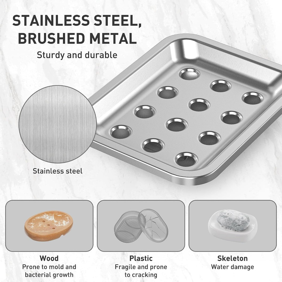 Stainless Steel Soap Dish for Kitchen Sink, Large Draining Tray