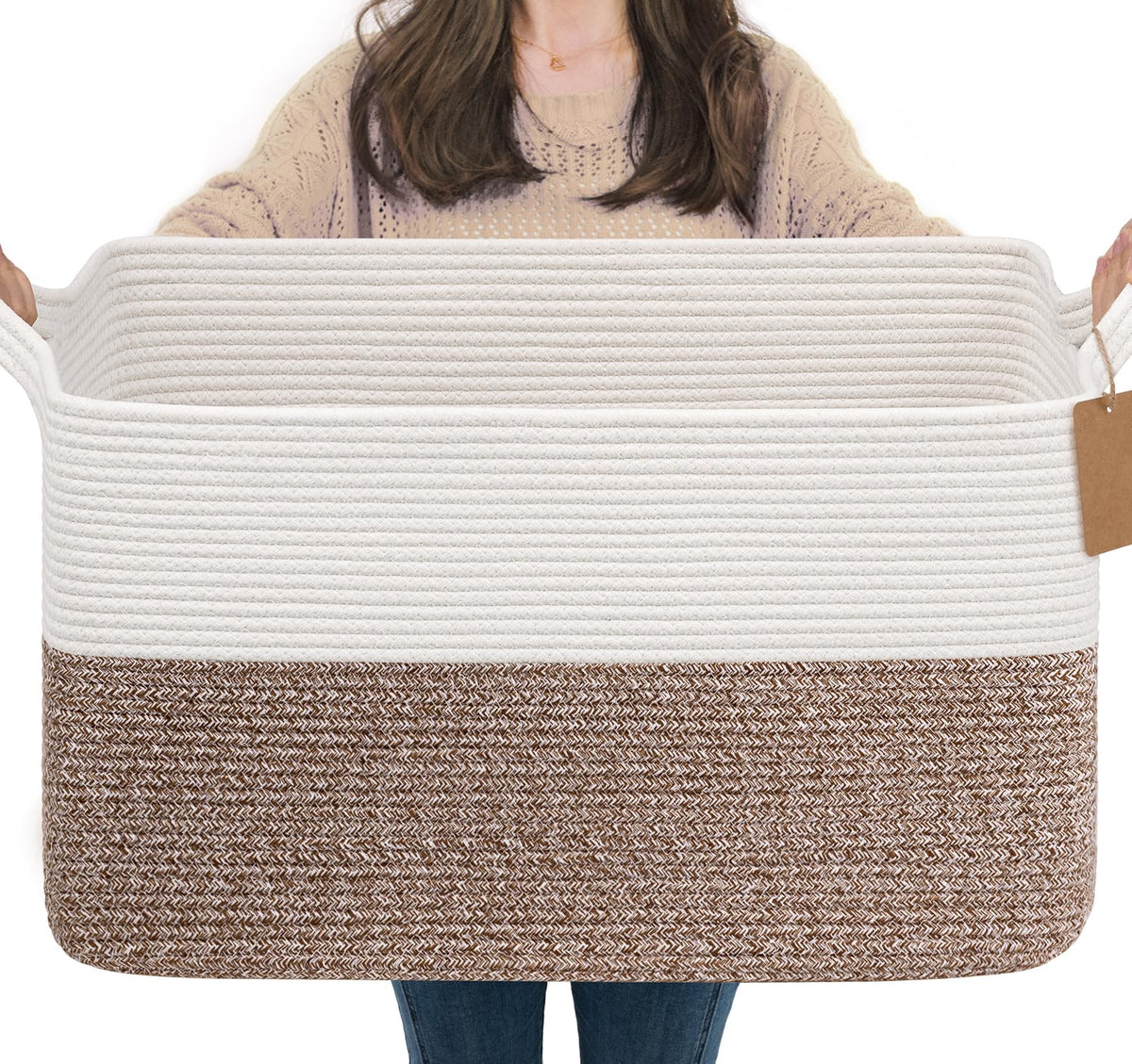 Goodpick Woven Rope Storage Basket for Shelves, Rectangle, Black