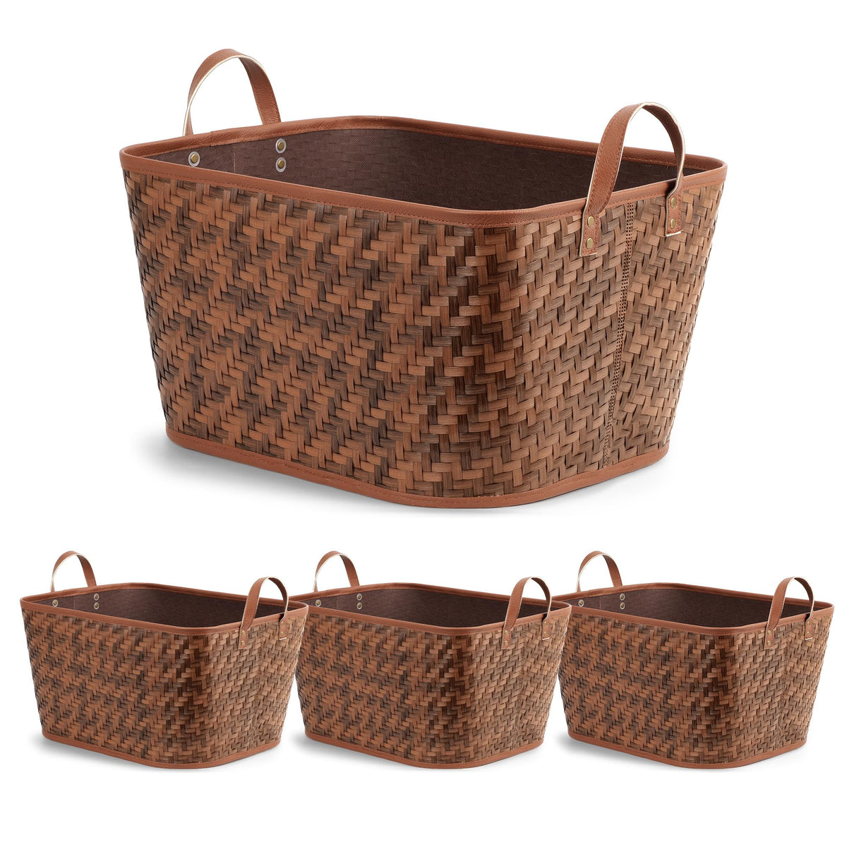 BROWNLILY Handwoven Wicker Storage Baskets, Pack of 4, Brown