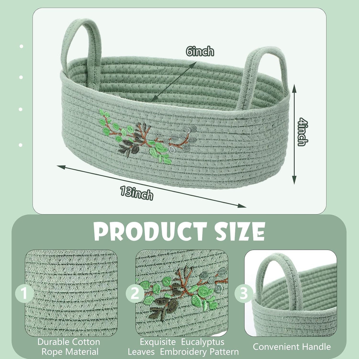Vesici Eucalyptus Toilet Paper Storage Basket with Handles, Cotton Rope