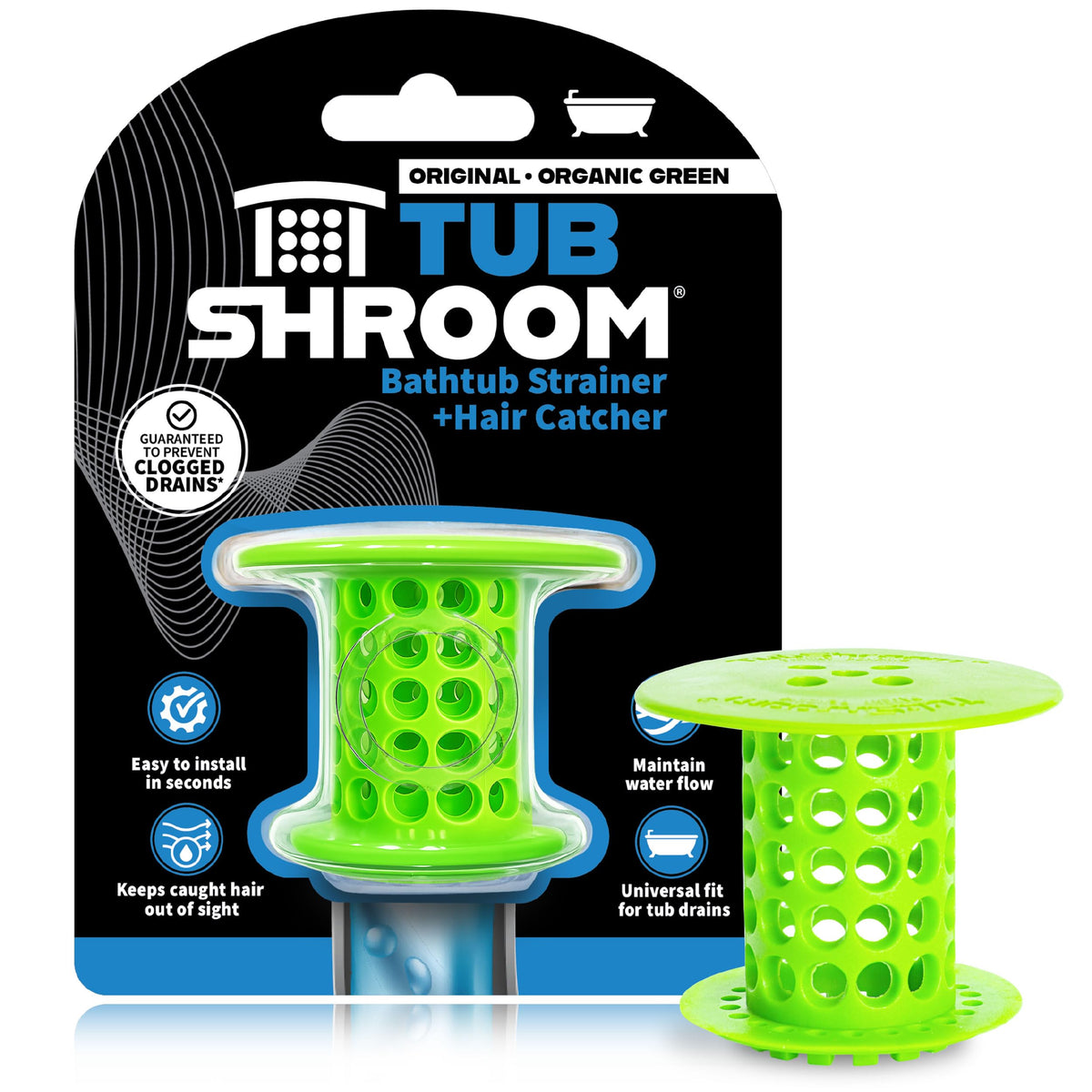 TubShroom Bathtub Drain Hair Catcher – in-Drain Tub Strainer & Clog Prevention Protector, Fits Standard 1.4”–1.75” Tub Drains, Easy Clean, Captures Human & Pet Hair Out of Sight (Gray)