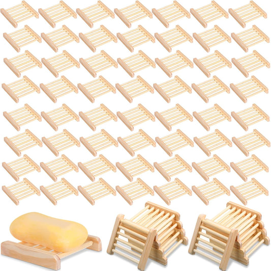 Amyhill 100 Pcs Bamboo Soap Dish Bulk Soap Holder Draining,Wooden Color