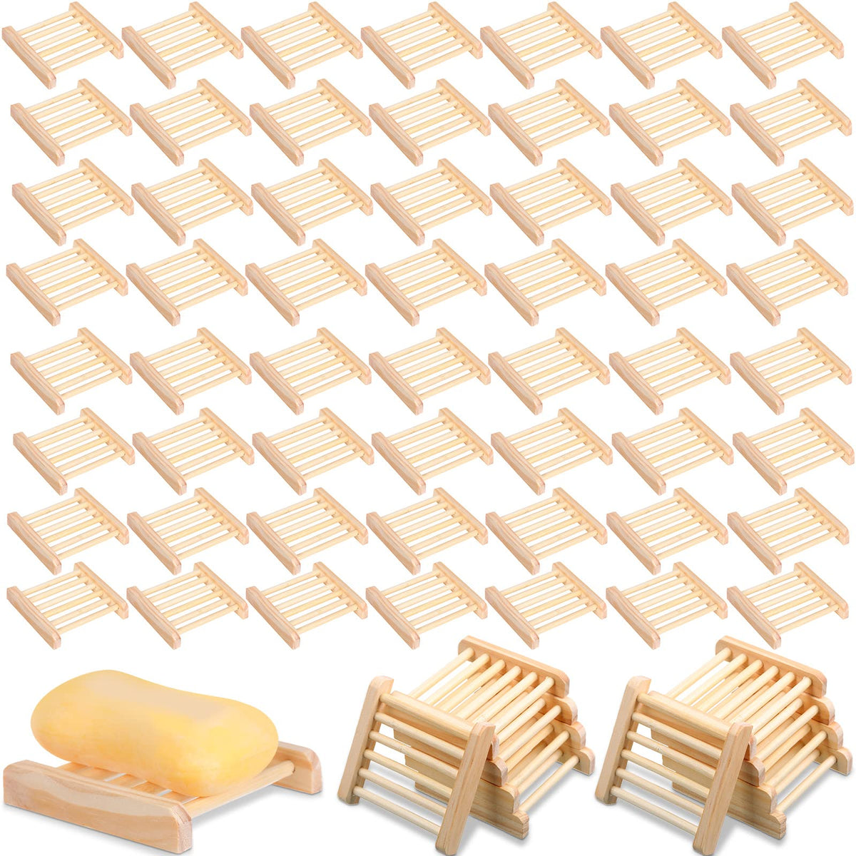 Amyhill 100 Pcs Bamboo Soap Dish Bulk Soap Holder Draining,Wooden Color