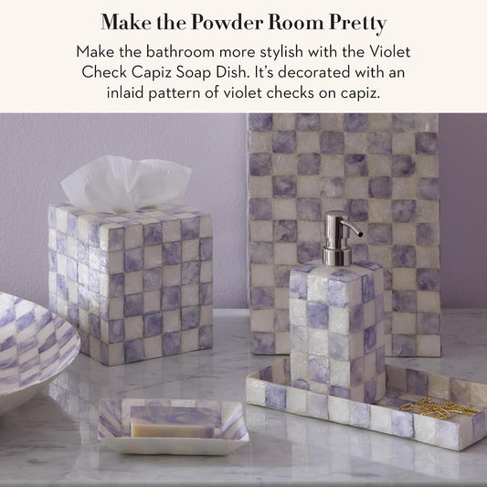 MACKENZIE-CHILDS Capiz Soap Dish, Purple-and-White Violet Check