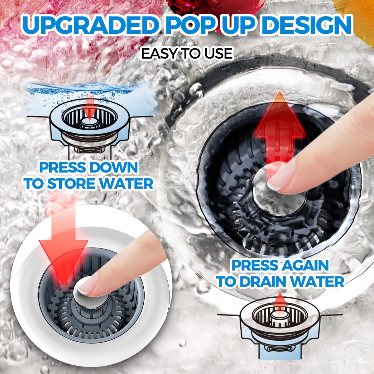 zaa 3 in 1 Kitchen Sink Stopper Strainer Basket Pop-Up Removable 2 Pack