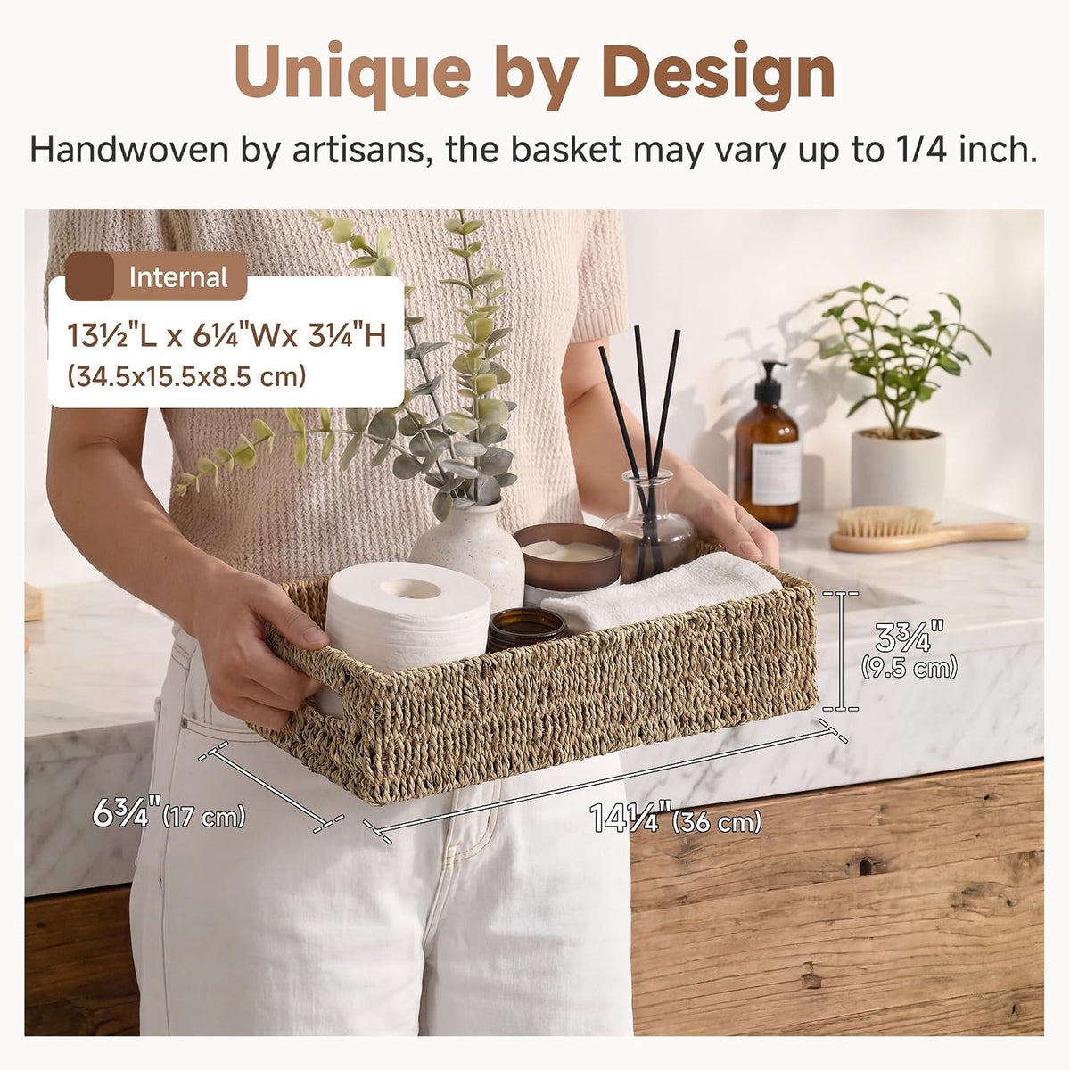 StorageWorks Wicker Seagrass Baskets, Toilet Basket Tank Topper