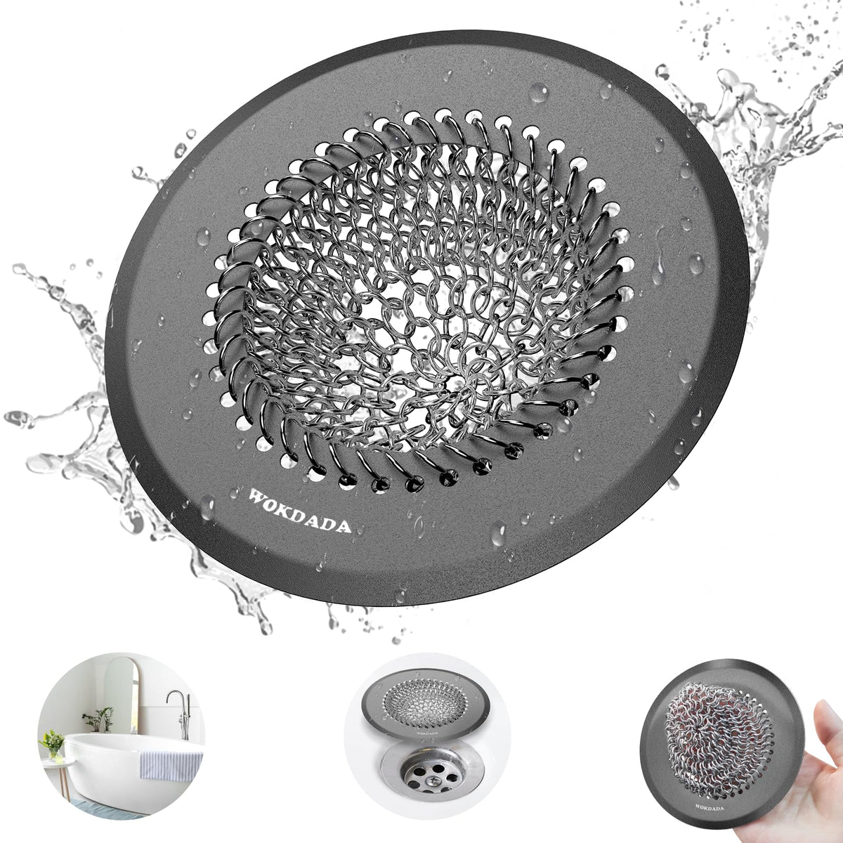 WOKDADA Shower Drain Hair Catcher, Patented Bathtub Drain Cover, Anti-Clog