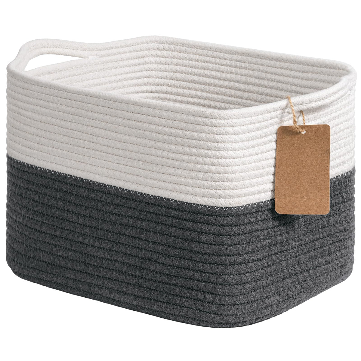 Goodpick Woven Rope Storage Basket for Shelves, Rectangle, Black