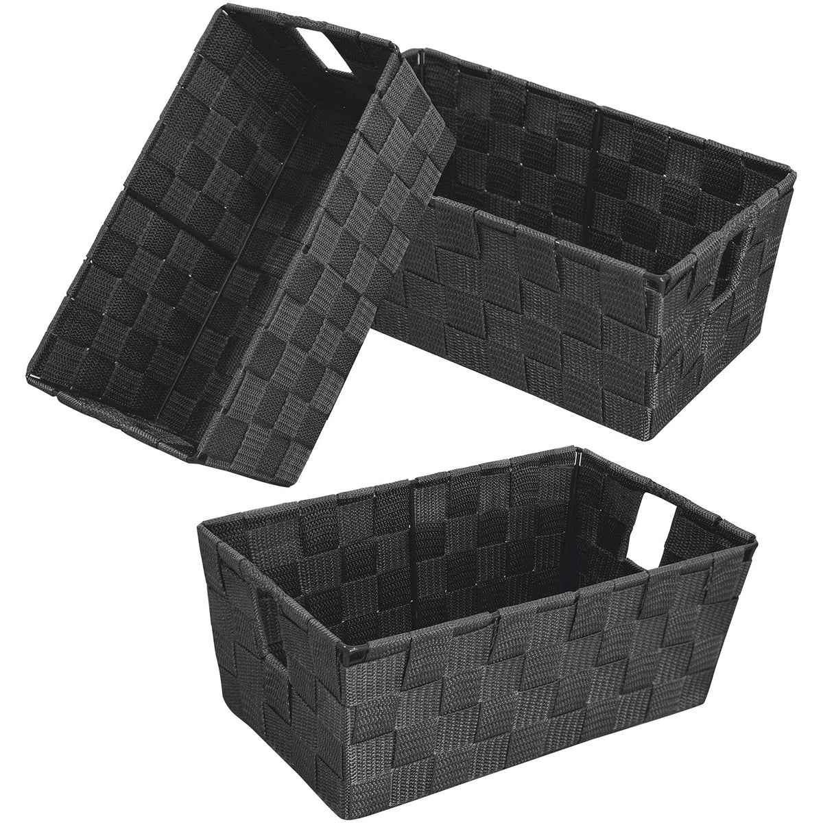 Woven Black Storage Baskets Shelf Tote Boxes Container, Durable Storage Organizer Bins with Built-in Handles for Bedroom, Office, Closet, Kids Room, Nursery, 3-Pack,11.4”x 6.5”x 4.5”