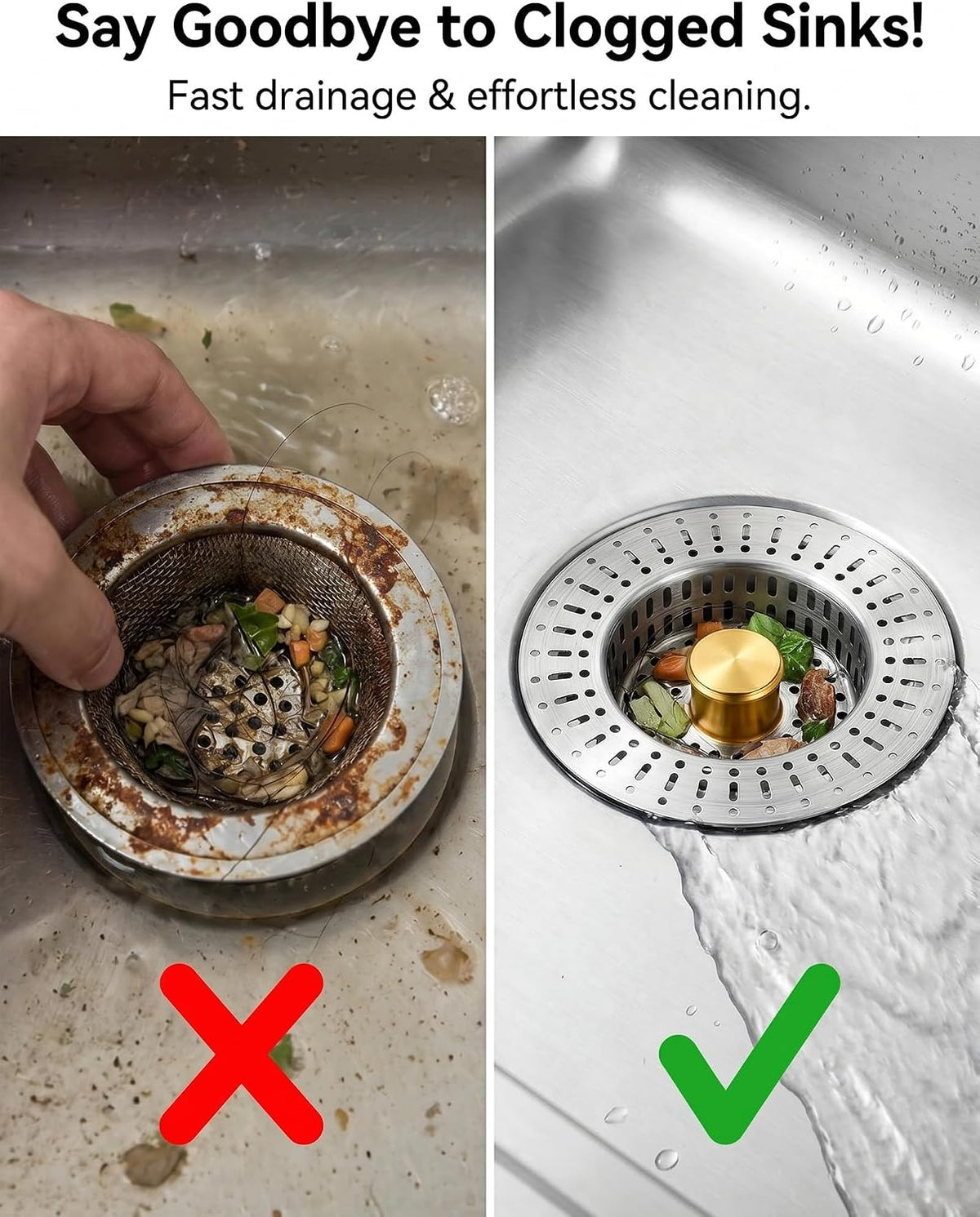 3-in-1 Sink Drain Strainer with Stopper & Basket, Fits 3-1/2" Hole