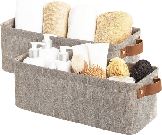 StorageWorks Narrow Storage Bins, Long Baskets, Brown and Beige, 2-Pack