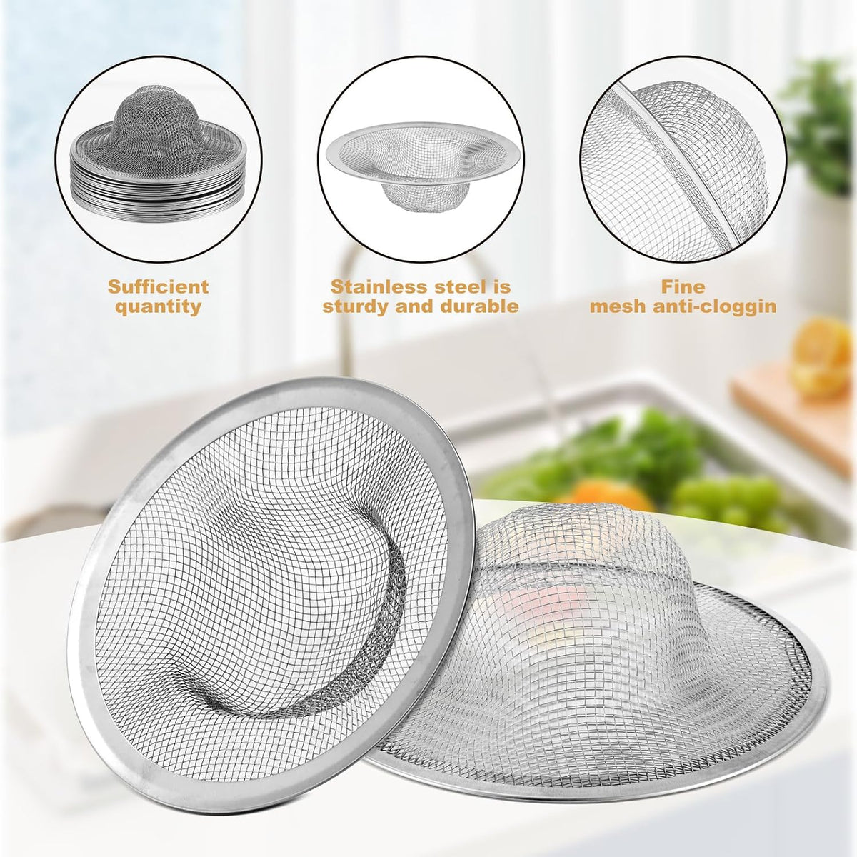 20 Pcs Stainless Steel Sink Strainers, 4.5" Diameter Mesh Sink Drain Strainers, Slop Basket Filter Traps for Kitchen Sinks, Bathroom Sinks, Shower Drains, and Floor Drains