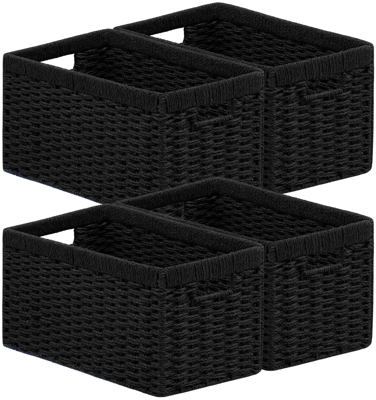 UBBCARE 2 Pack Wicker Basket, 13.4L×8.3H×7.1W inch Woven Paper Rope Storage Baskets for Shelves, Foldable Rectangular Storage Baskets with Handle, Storage Basket for Organizing, Black