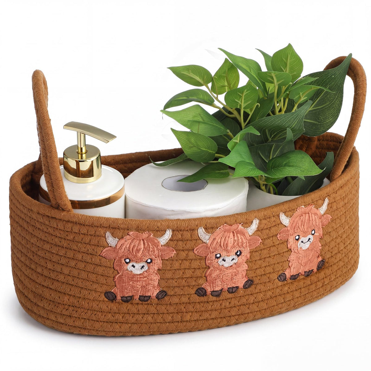 Vesici Eucalyptus Toilet Paper Storage Basket with Handles, Cotton Rope
