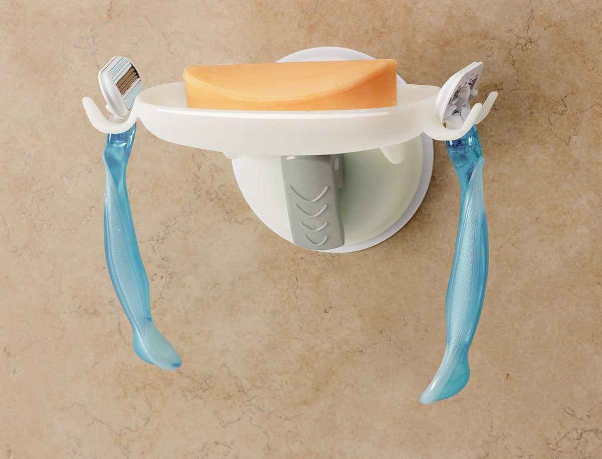 Mommy's Helper Safe-er-Grip Soap Dish with Razor Hooks, White Plastic