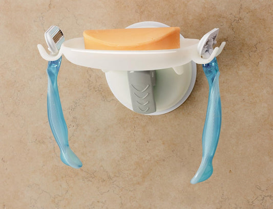 Mommy's Helper Safe-er-Grip Soap Dish with Razor Hooks, White Plastic