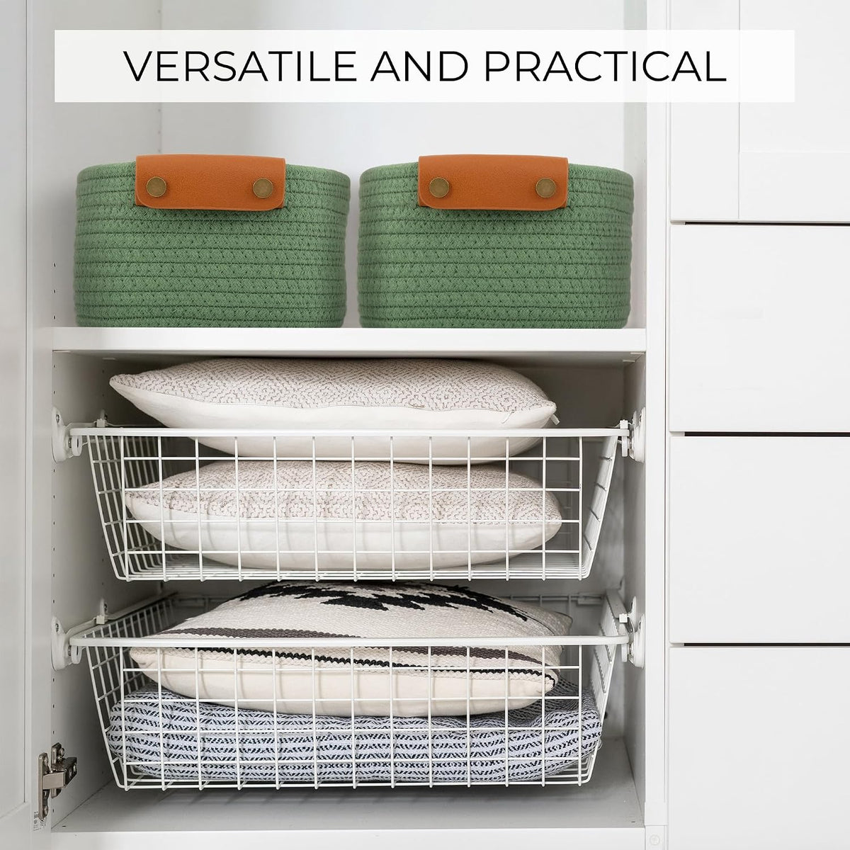Beautiful Storage Basket Set of 5 - Sturdy Cotton Rope Baskets for Shelves
