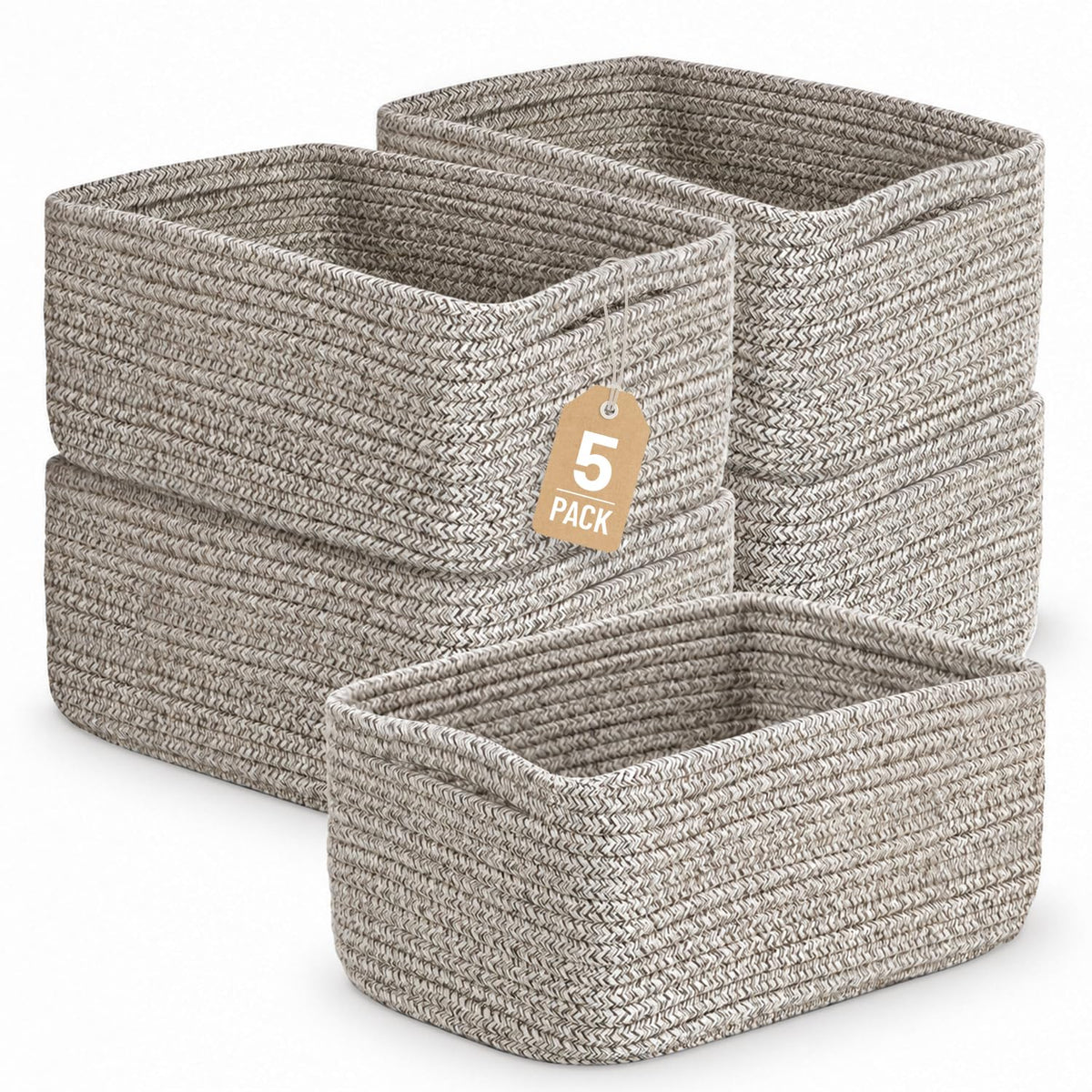 5 Pack Small Woven Storage Baskets for Shelves, Gift Baskets Empty