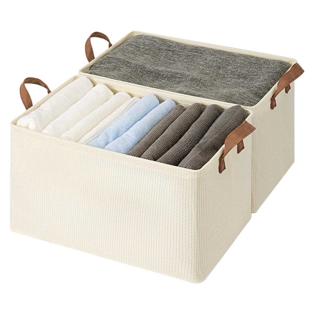 StorageWorks Storage Basket for Shelves, Storage Bins, Beige, 2-Pack