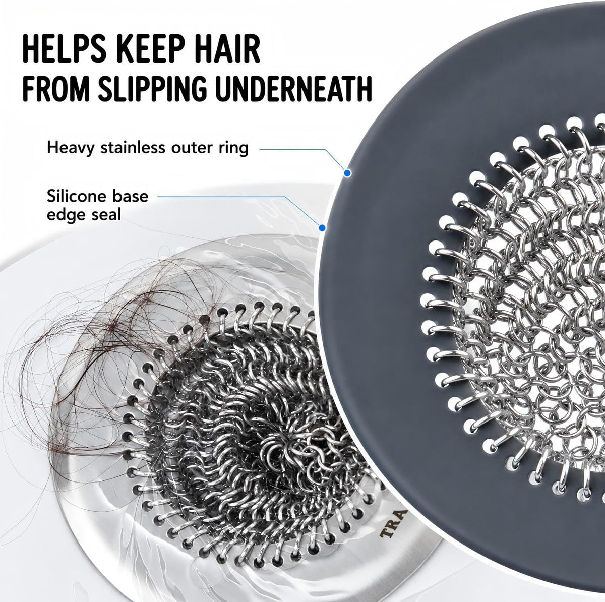 TRAPMATE Shower Drain Hair Catcher, Easy Flip Clean Bathtub Drain Protector