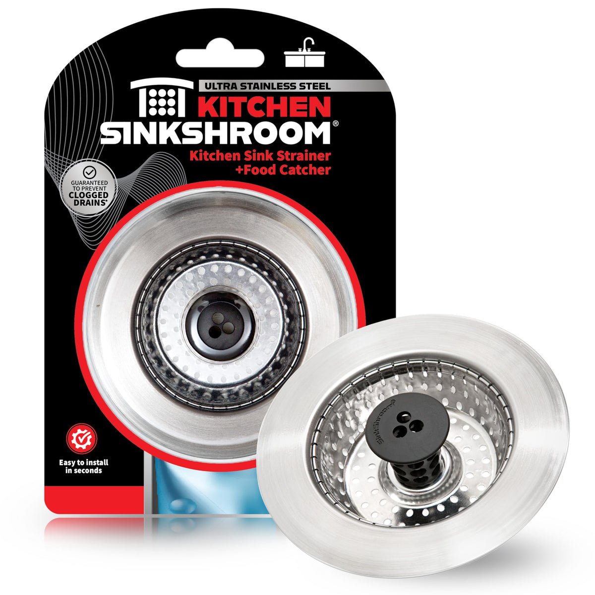 SinkShroom Revolutionary Clog-Free Sink Strainer Basket, 2-Pack, Stainless Steel