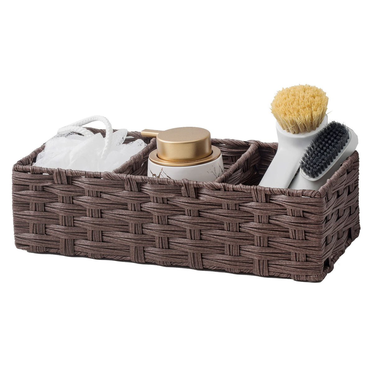 Toilet Tank Topper Paper Basket Multiuse Hand Woven Plastic Wicker Basket Bins with Divider for Shelves Rustic Farmhouse Bathroom Decor Countertop Organizer Storage