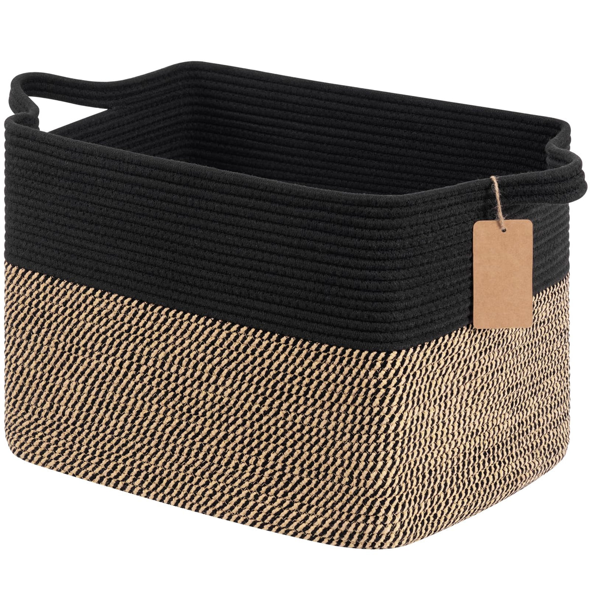 Goodpick Woven Rope Storage Basket for Shelves, Rectangle, Black
