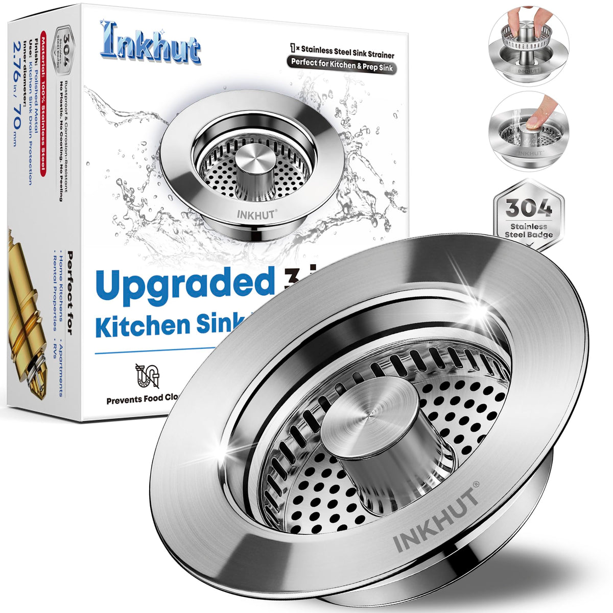 Upgraded 3 in 1 Kitchen Sink Drain Strainer