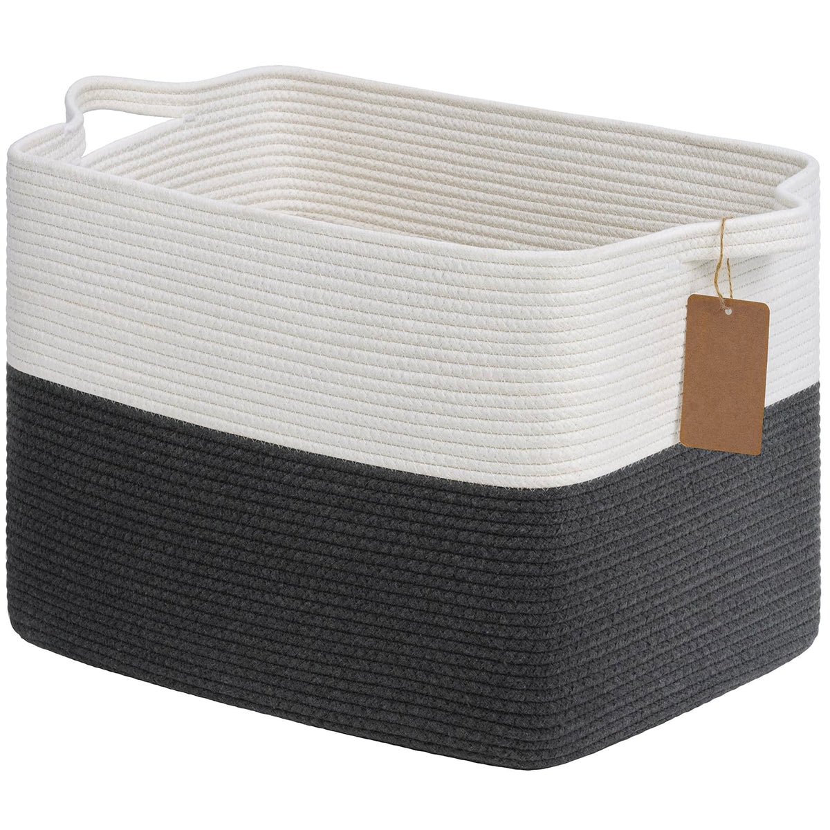 Goodpick Woven Rope Storage Basket for Shelves, Rectangle, Black