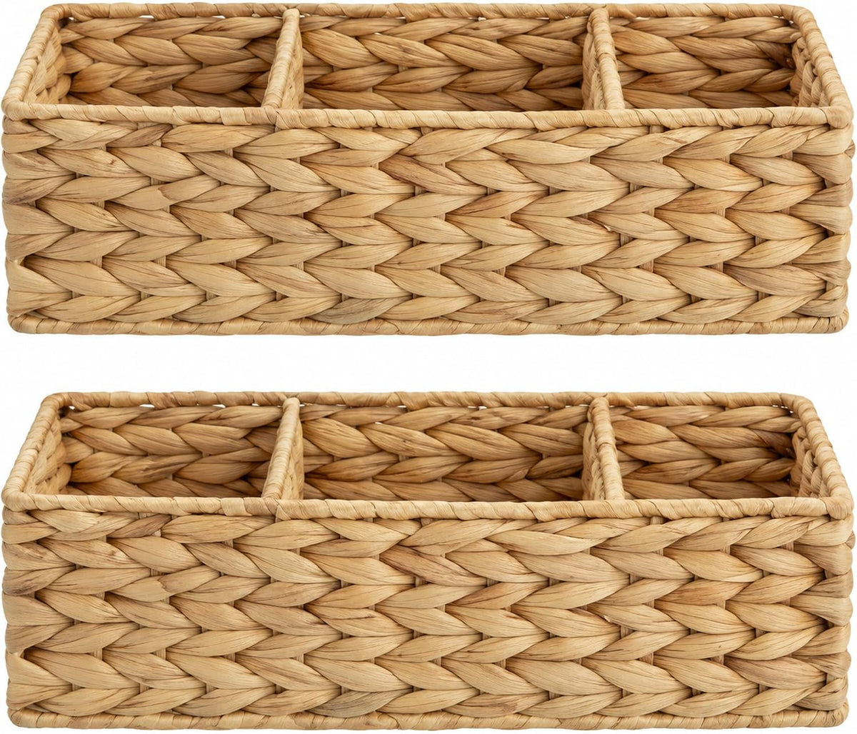 StorageWorks Toilet Paper Basket, 3-Section Water Hyacinth Storage Baskets