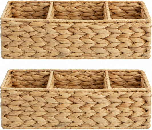 StorageWorks Toilet Paper Basket, 3-Section Water Hyacinth Storage Baskets
