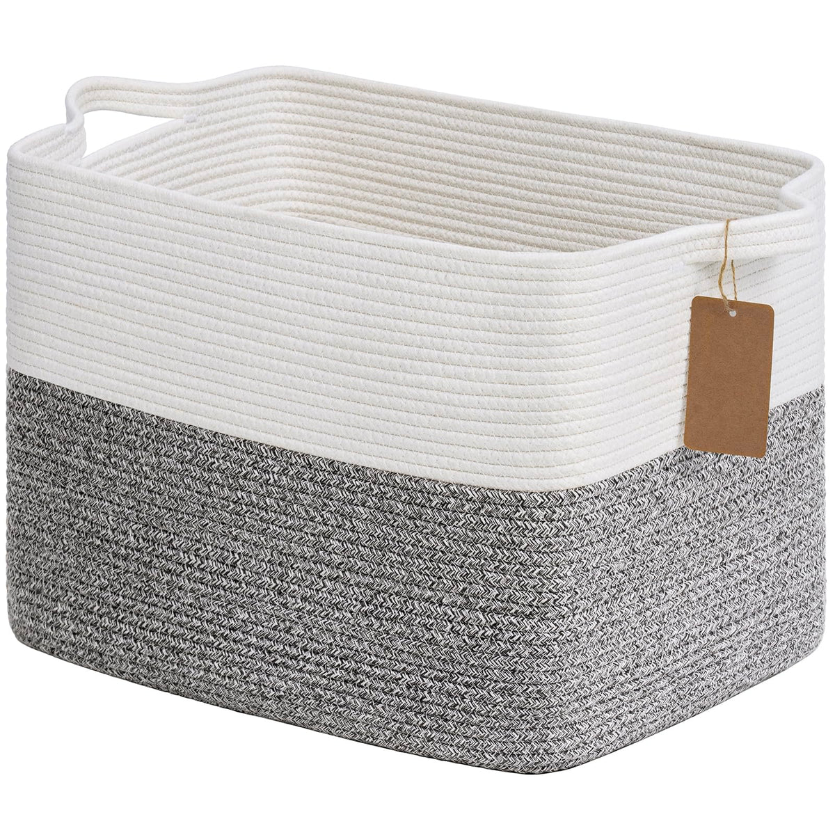 Goodpick Woven Rope Storage Basket for Shelves, Rectangle, Black