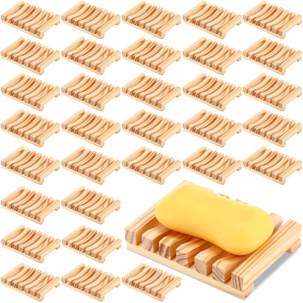 Skylety 50 Pieces Wooden Shower Soap Dish Bulk Soap Holder, Brown Color
