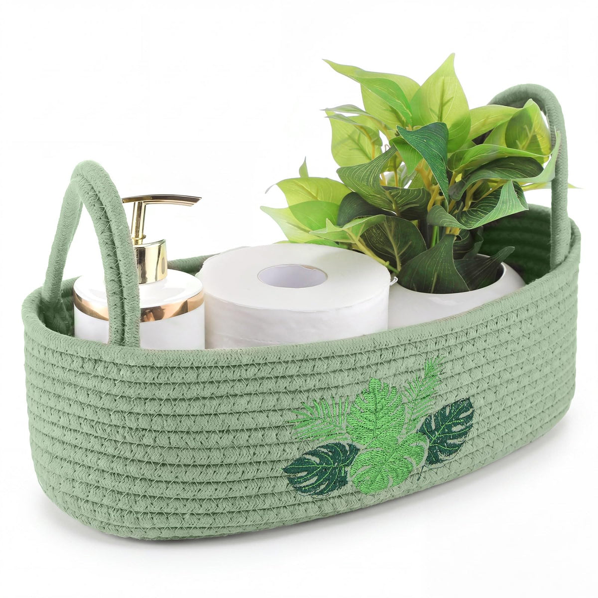 Vesici Eucalyptus Toilet Paper Storage Basket with Handles, Cotton Rope