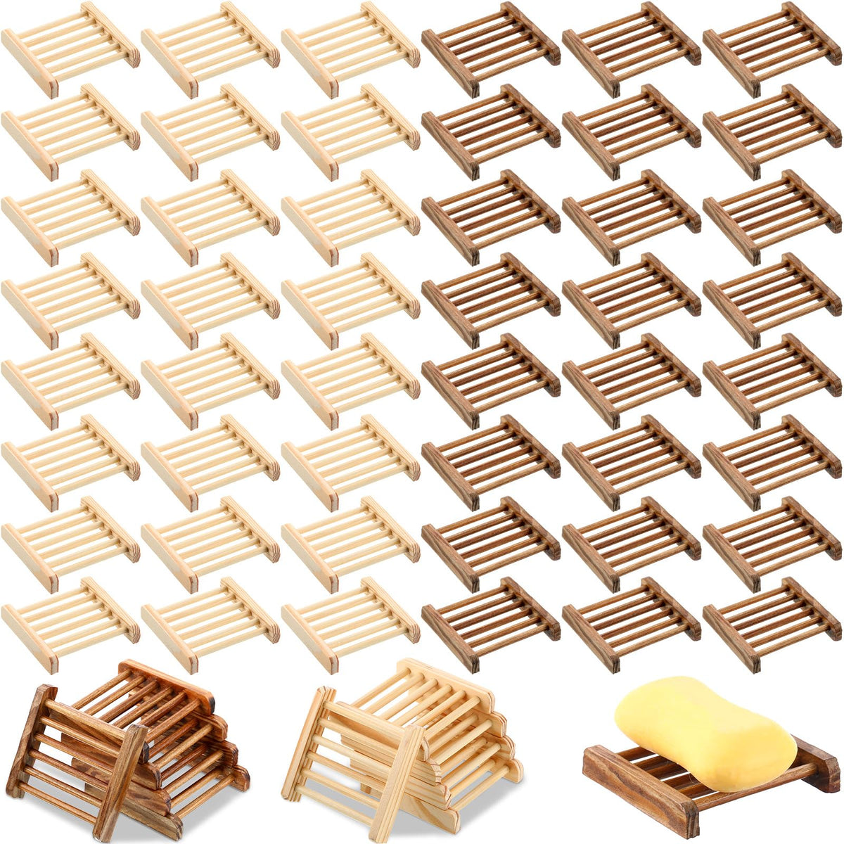 Amyhill 100 Pcs Bamboo Soap Dish Bulk Soap Holder Draining,Wooden Color