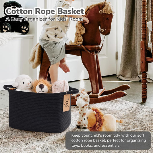Goodpick Woven Rope Storage Basket for Shelves, Rectangle, Black