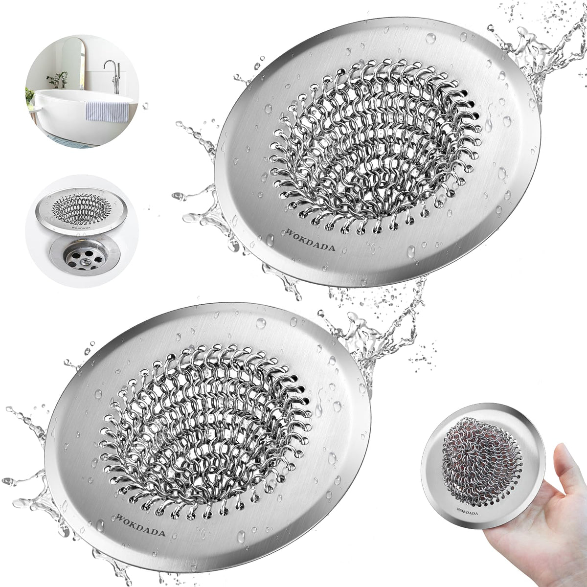 WOKDADA Shower Drain Hair Catcher, Patented Bathtub Drain Cover, Anti-Clog