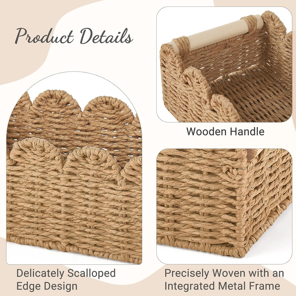 Dahey Toilet Paper Storage Basket 2 Pack Bathroom Scalloped Tank Basket