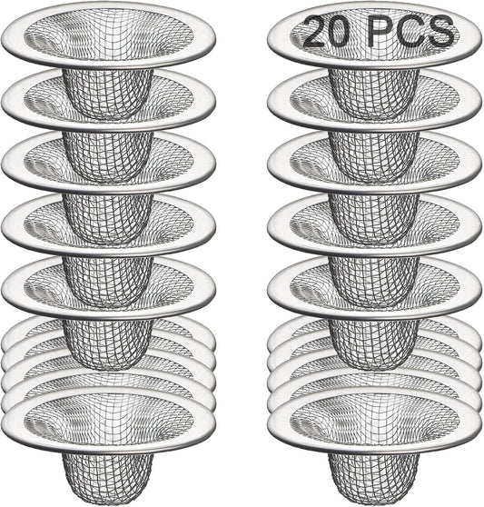 20Pcs Bathroom Sink Drain Strainer Screen Mesh, 2.75'' Stainless Steel Slop Basket Filter Trap Sink Drain Mesh Basket Hair Catcher Filter Cover for Lavatory RV Shower Floor Utility Drain