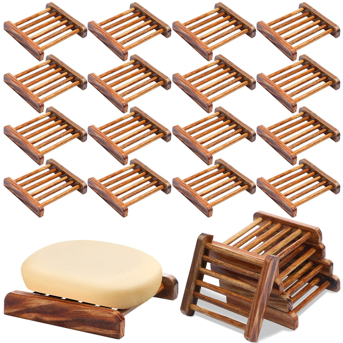 Amyhill 100 Pcs Bamboo Soap Dish Bulk Soap Holder Draining,Wooden Color
