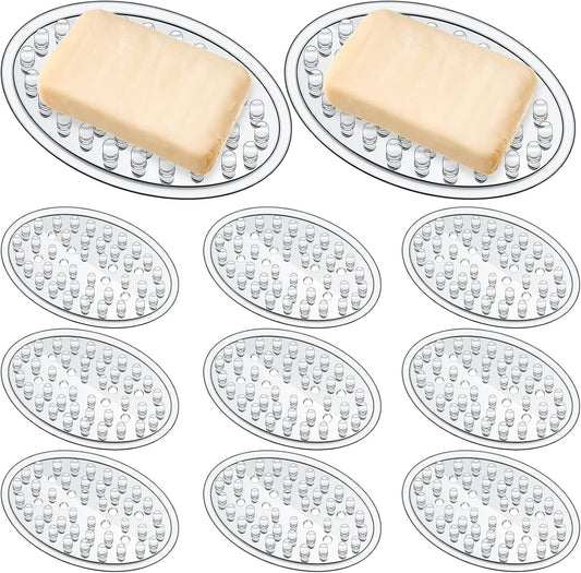 Maitys 10 Pcs Plastic Soap Dishes Non Slip Soap Saver Clear Bar Holder Tray with Holes for Shower Bathroom Kitchen Toilet Sink Counter Bath Tub Sponge 4.5 x 3 x 0.7 Inches