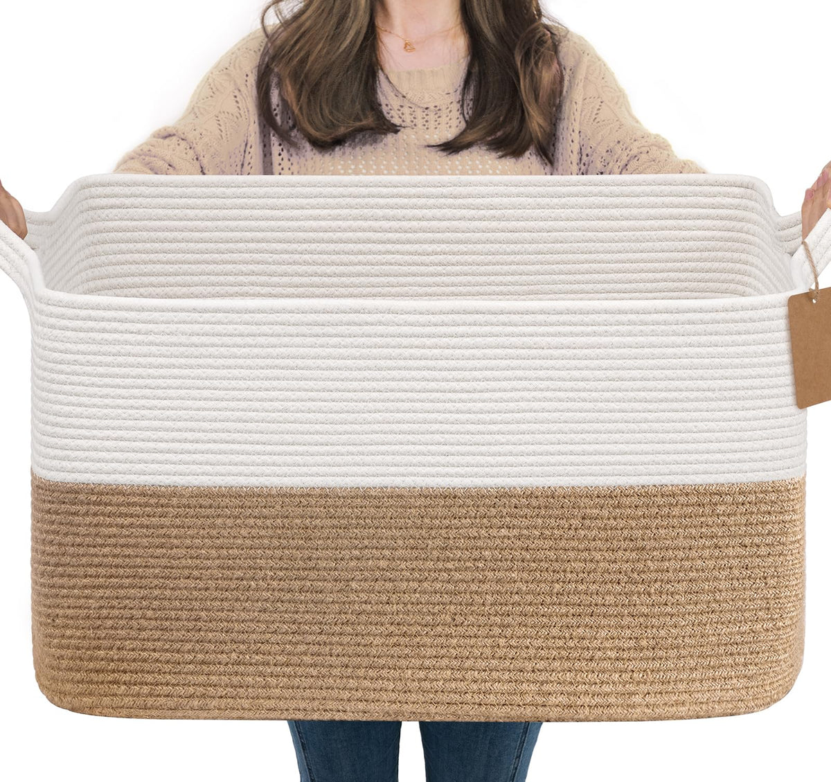 Goodpick Woven Rope Storage Basket for Shelves, Rectangle, Black