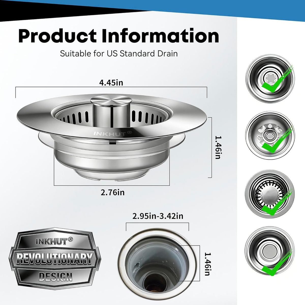 Upgraded 3 in 1 Kitchen Sink Drain Strainer (Silver-2Pack)
