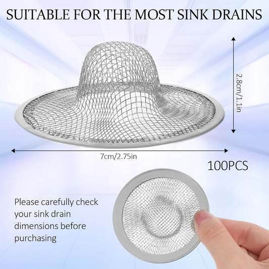 100pcs Mesh Sink Strainer, Stainless Steel Slop Basket Filter Trap, Metal Bathtub Kitchen Drain Strainer, Hair Basket Drain - Fits Most Kitchen Sinks, Bathroom Sinks,Shower Drains