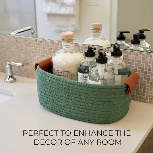 Beautiful Storage Basket Set of 5 - Sturdy Cotton Rope Baskets for Shelves