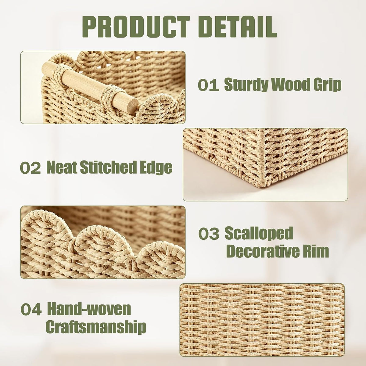 2 Pack Handwoven Scalloped Toilet Paper Storage Basket