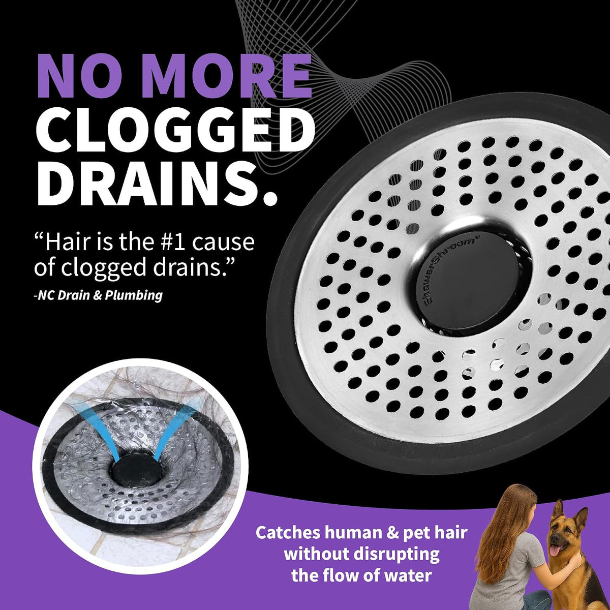 ShowerShroom SHSULT755 Ultra Revolutionary Shower Hair Catcher Drain Protector, No Size, Stainless