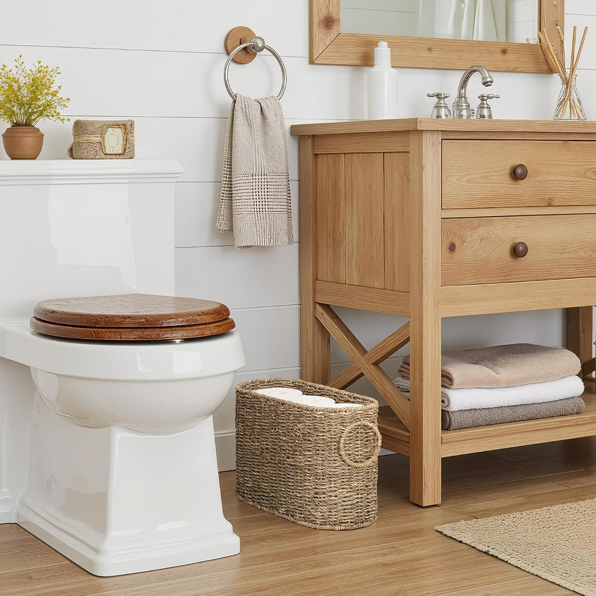 StorageWorks Wicker Toilet Paper Storage Basket, Natural Seagrass