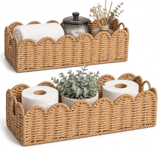 Scalloped Toilet Paper Storage Baskets with Handles, Set of 2